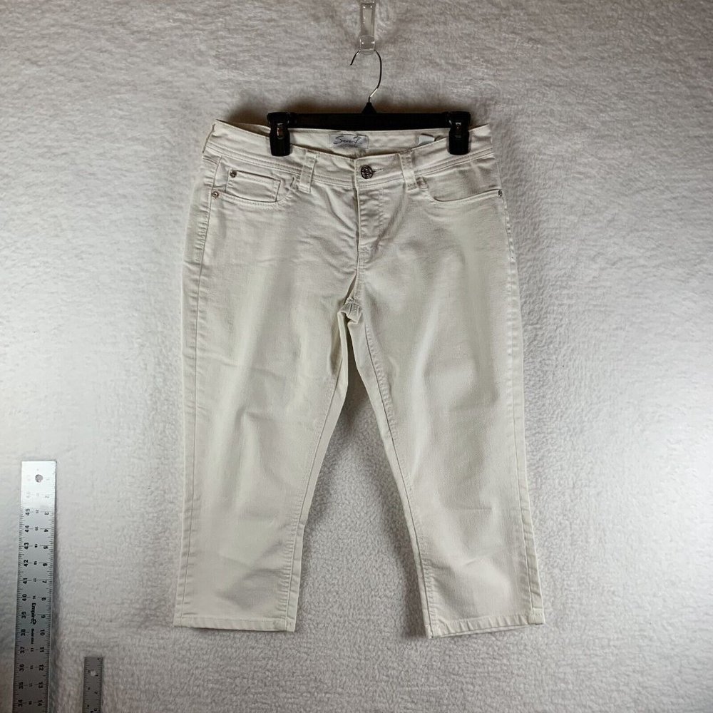 Seven7 Capri Jeans Women's 10 White Stretch 5-Pockets Low-Rise Straight Leg 7913